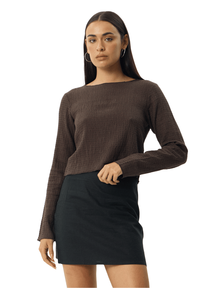 Afends Focus Seersucker Womens LS Top