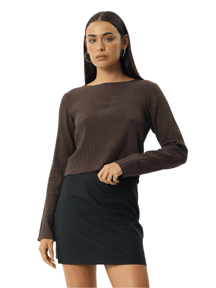 Afends Focus Seersucker Womens LS Top