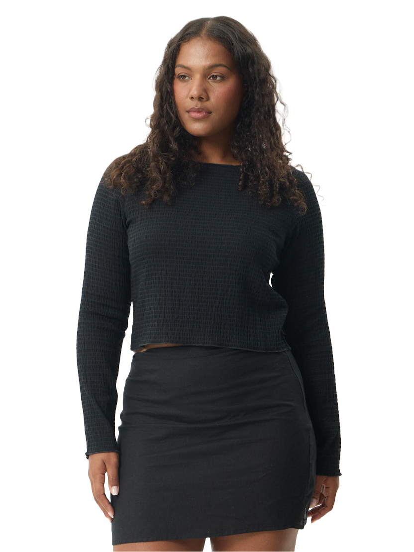 Afends Focus Seersucker Womens LS Top