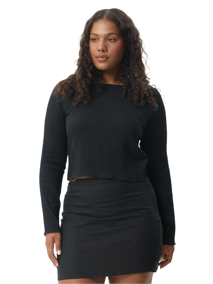 Afends Focus Seersucker Womens LS Top