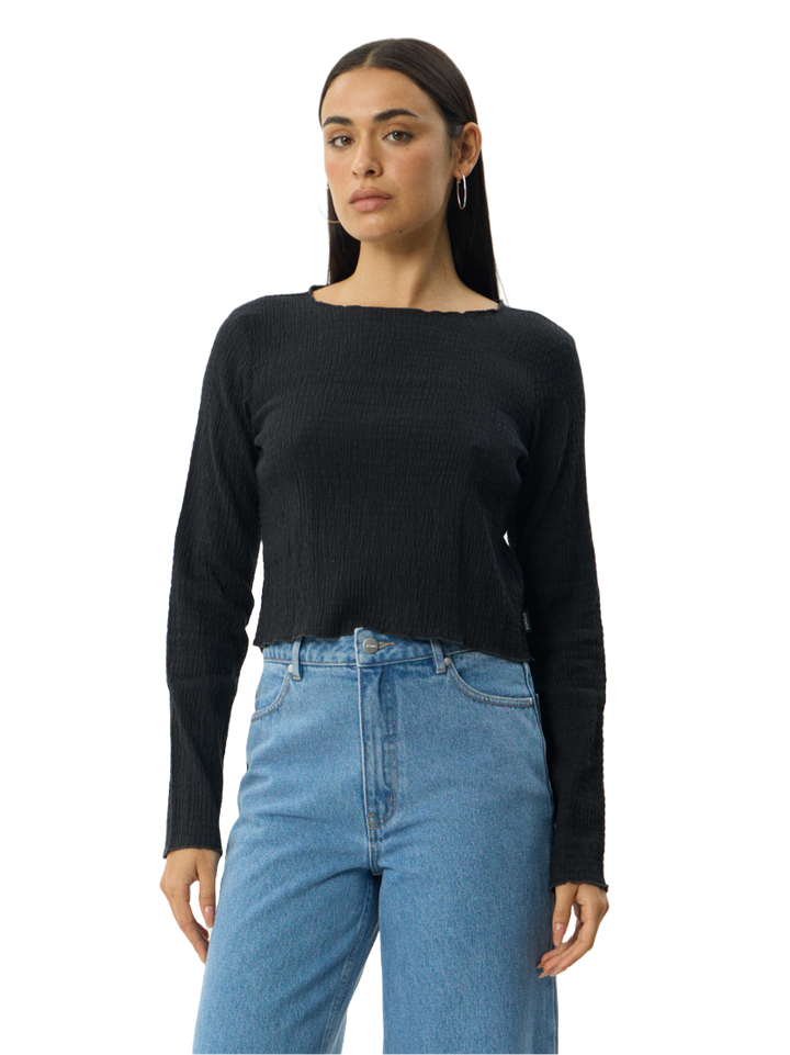 Afends Focus Seersucker Womens LS Top