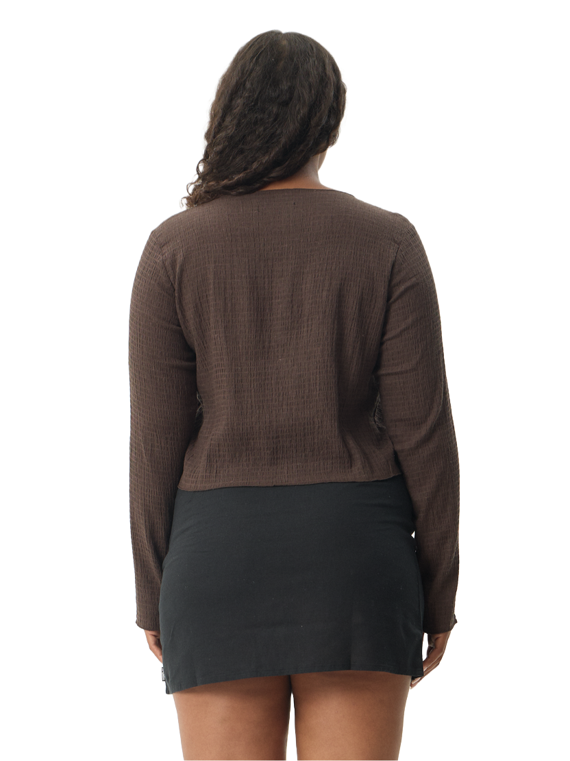 Afends Focus Seersucker Womens LS Top