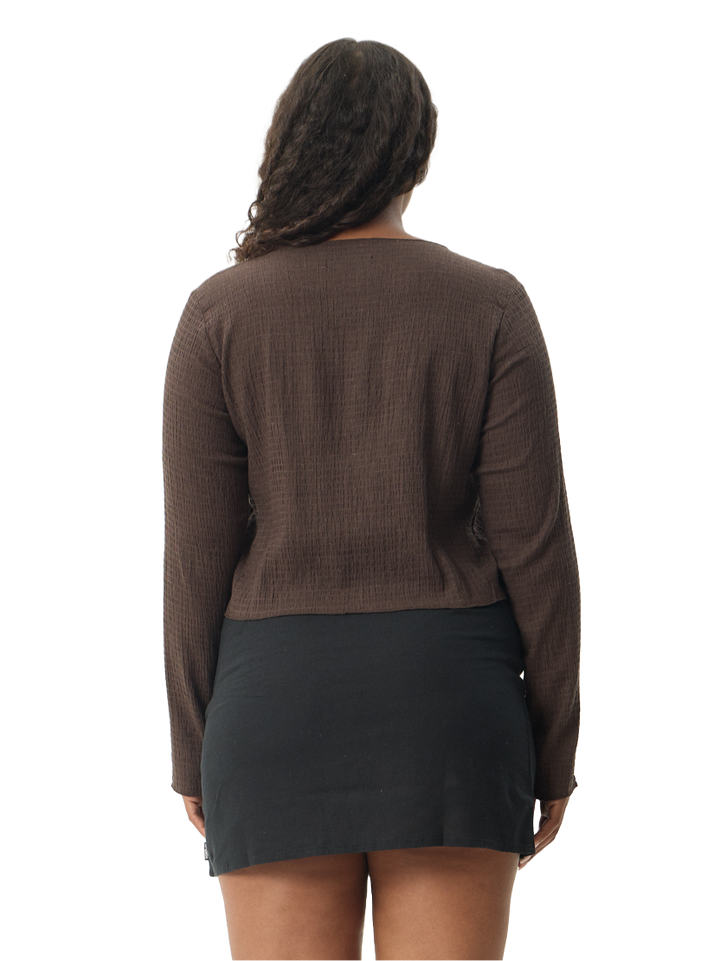 Afends Focus Seersucker Womens LS Top