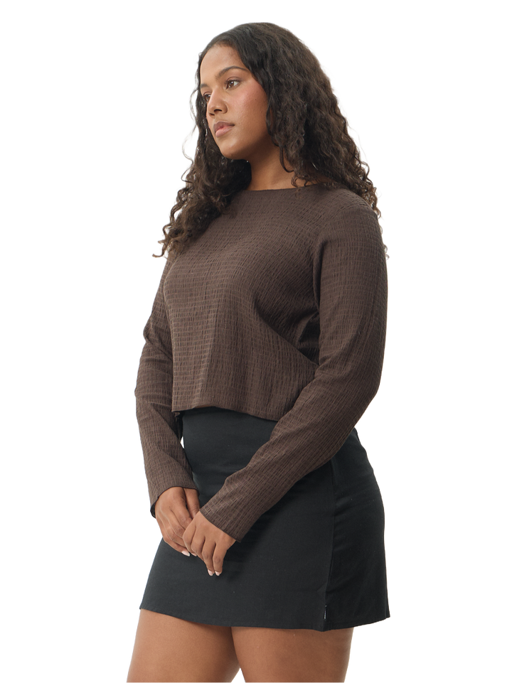 Afends Focus Seersucker Womens LS Top