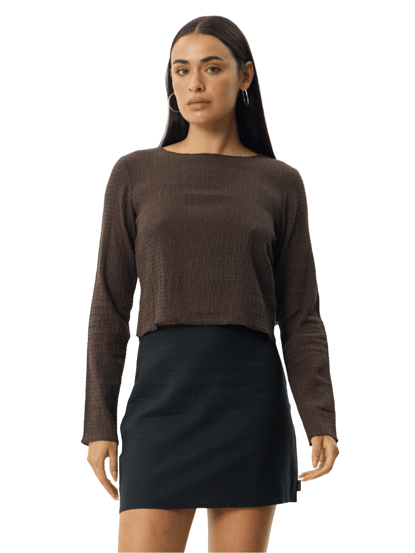 Afends Focus Seersucker Womens LS Top