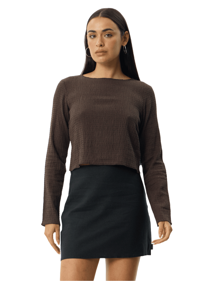 Afends Focus Seersucker Womens LS Top