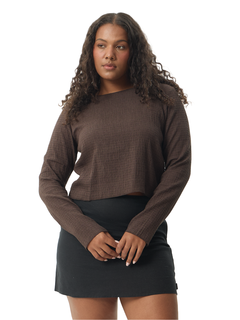 Afends Focus Seersucker Womens LS Top