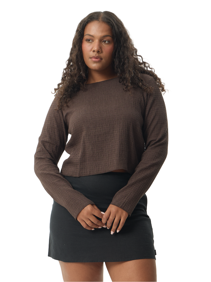 Afends Focus Seersucker Womens LS Top